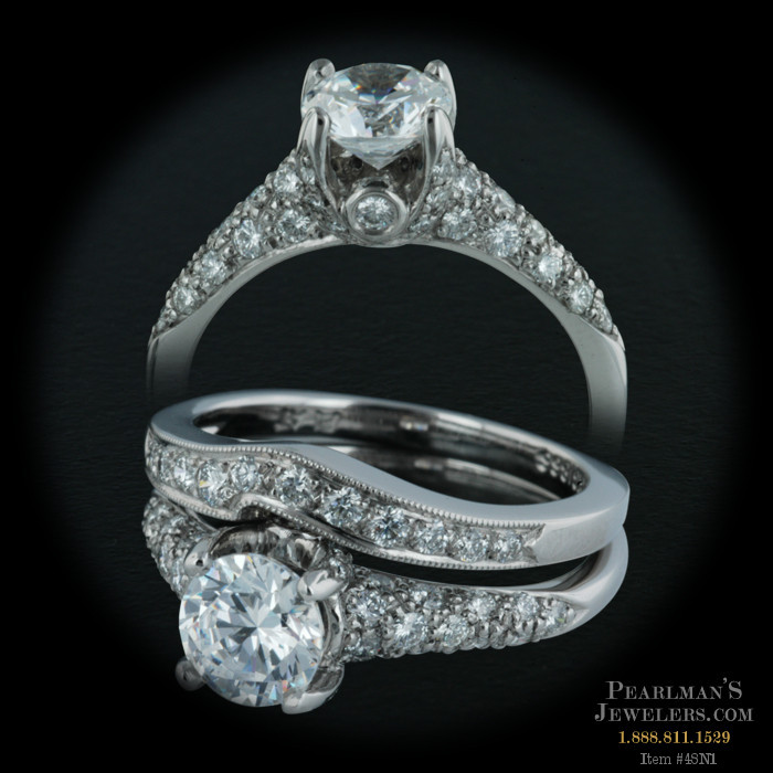 PLATINUM .69CTW PAVE DIAMONDS DESIGNER WEDDING RING SET  